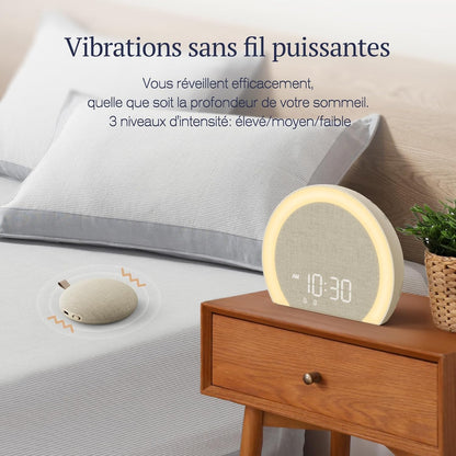 Réveil Lumineux Avec Vibrations Puissantes - Double Alarme, Veilleuse 9 Couleurs,Volume 115 Db, 8 Sonneries, Réglage Luminosité 0-100%, Charge Usb-C,Réveil Numérique Pour Sourds/Enfants/Adultes