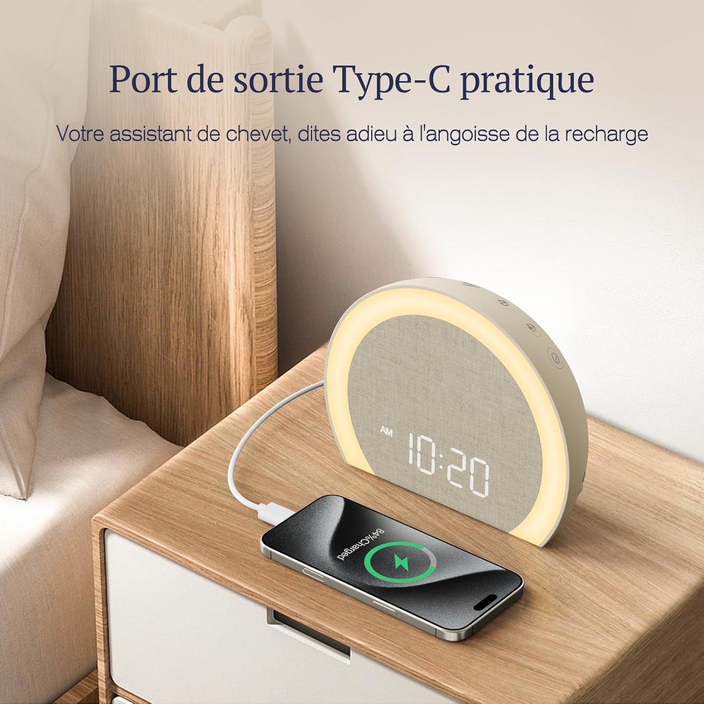 Réveil Lumineux Avec Vibrations Puissantes - Double Alarme, Veilleuse 9 Couleurs,Volume 115 Db, 8 Sonneries, Réglage Luminosité 0-100%, Charge Usb-C,Réveil Numérique Pour Sourds/Enfants/Adultes
